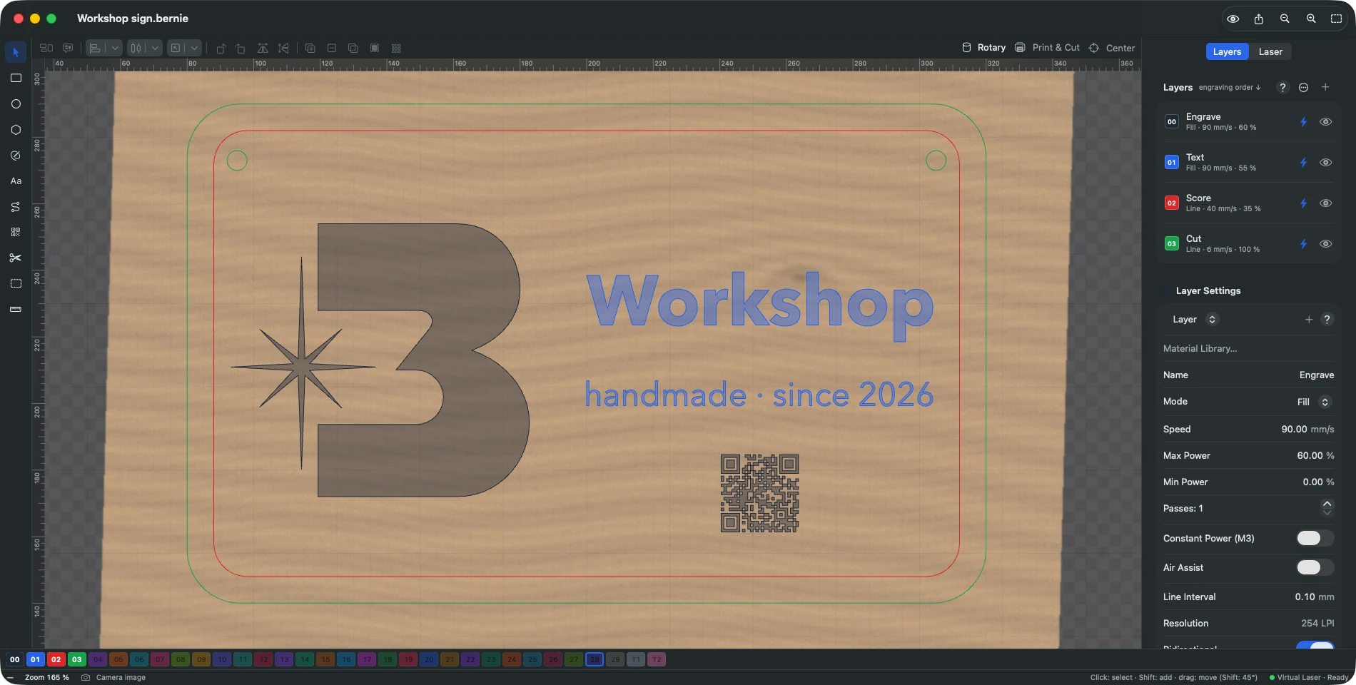 Camera view in Bernie: the image of the wooden board under the design, to place it exactly.